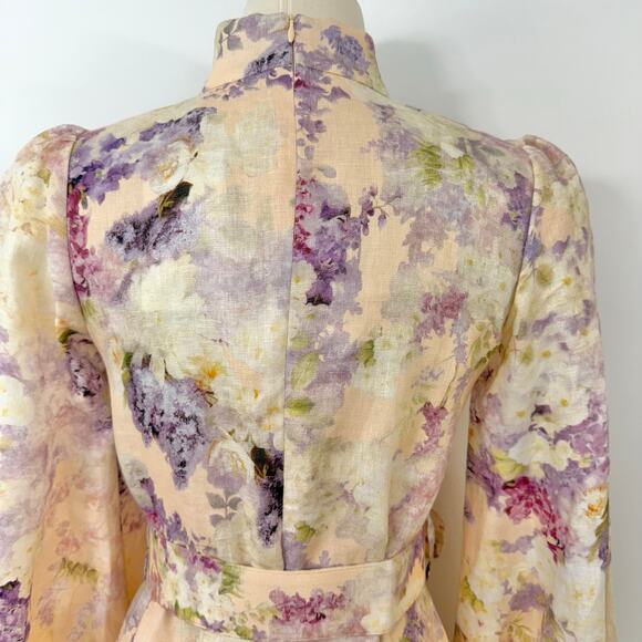 ZIMMERMANN Lyrical Buttoned Midi Dress Floral Print Linen 0 (US 4) NWT - Picture 11 of 16
